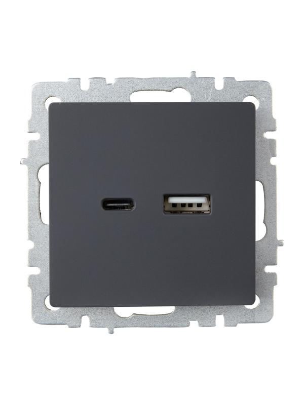 BRITE Розетка USB A+C 18Вт РЮ11-1-БрГ графит | BR-U22-018-K53 | IEK — миниатюра 2