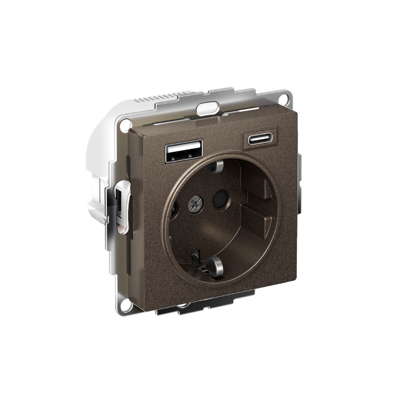 AtlasDesign Розетка 16А c 2 USB A+C, 5В/2,4А/3,0А, 2х5В/1,5А, механизм, Мокко | ATN000632 | SE — Systeme Electric
