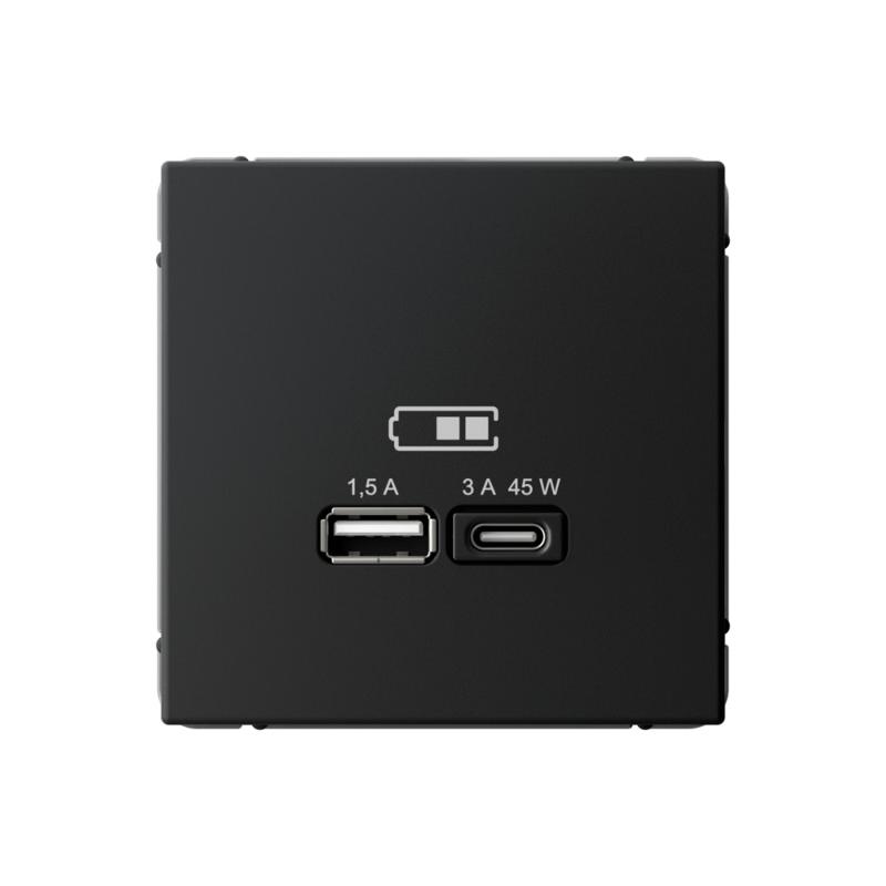 ArtGallery Карбон Розетка USB A + тип-C 45Вт высокоскор.заряд. QC, PD, механизм | GAL001029 | SE — Systeme Electric