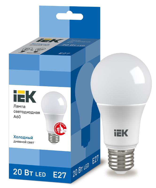 Лампа светодиодная LED 20Вт Е27 230В 6500К ECO А60 груша | LLE-A60-20-230-65-E27 | IEK — миниатюра 1