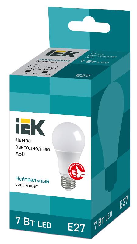 Лампа светодиодная LED 7Вт Е27 220В 4000К A60 груша | LLE-A60-7-230-40-E27 | IEK — миниатюра 2