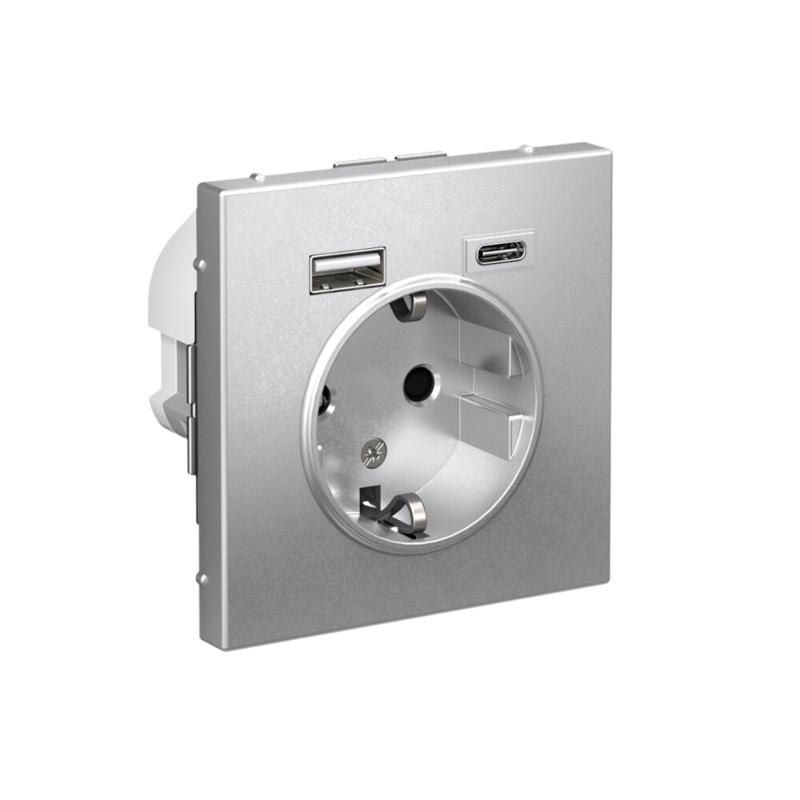ArtGallery Алюминий Розетка 16А с 2 USB A+C, 5В/2,4А/3,0А, 2х5В/1,5А, механизм | GAL000332 | SE — миниатюра 2