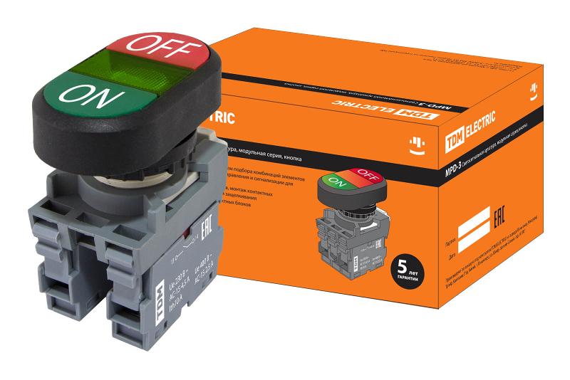 Кнопка двойная MPD3-11G (зеленая/красная) (LED) в сборе d22мм/220В (ON/OFF)  линза зеленая | SQ0747-0051 | TDM — TDM ELECTRIC
