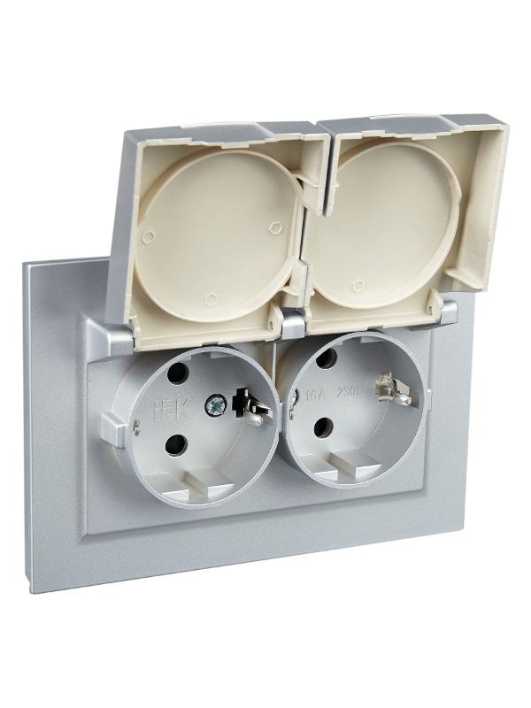 BRITE Розетка 2-ая с крышкой 16А в сб IP44 РСбш12-3-44-БрА алюминий | BR-R26-16-44-K47-F | IEK — миниатюра 6