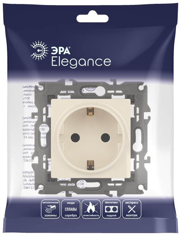 14-2102-02 Розетка с заземлением со шторками, 16A-250В, IP20, Эра Elegance, сл.кость | Б0034273 | ЭРА — миниатюра 2