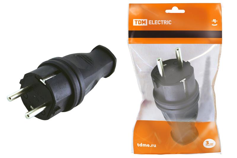 Вилка прямая каучук 2Р+РЕ 16А 250В IP44  | SQ0612-0001 | TDM — TDM ELECTRIC