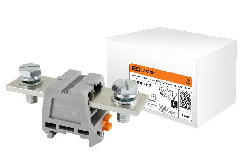 Клемма болтовая силовая КБС-095 кв.мм. серая 230А | SQ0833-0107 | TDM — TDM ELECTRIC