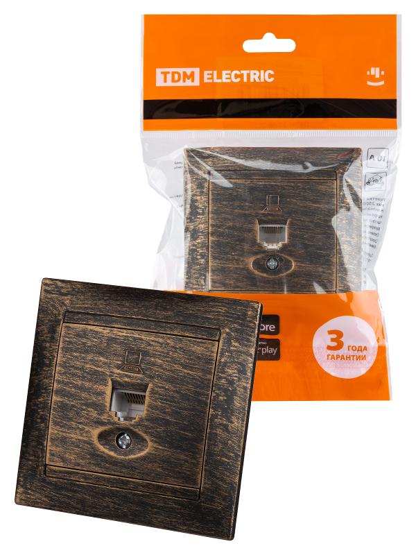 Розетка компьютерная RJ45 старинная бронза "Лама" | SQ1815-0757 | TDM — TDM ELECTRIC
