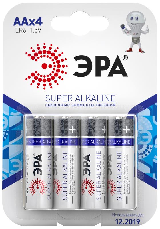 Батарейка щелочная (алкалиновая)  LR6-4BL (80/640/20480) (AA)  | C0038450 | ЭРА — ЭРА (Энергия света)
