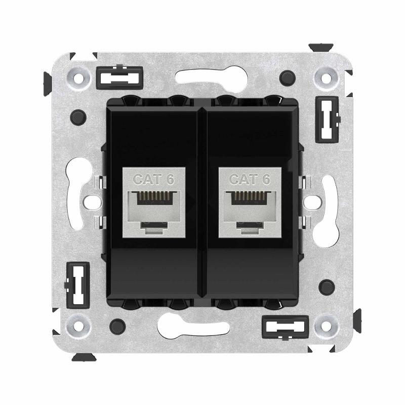 Компьютерная розетка RJ-45 без шторки в стену, кат.6 двойная экранированная, "Avanti", "Черный квадрат" | 4402794 | DKC — миниатюра 1