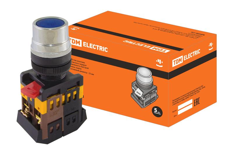 Кнопка ABLF-22 синий d22мм неон/230В1з+1р  | SQ0704-0004 | TDM — TDM ELECTRIC