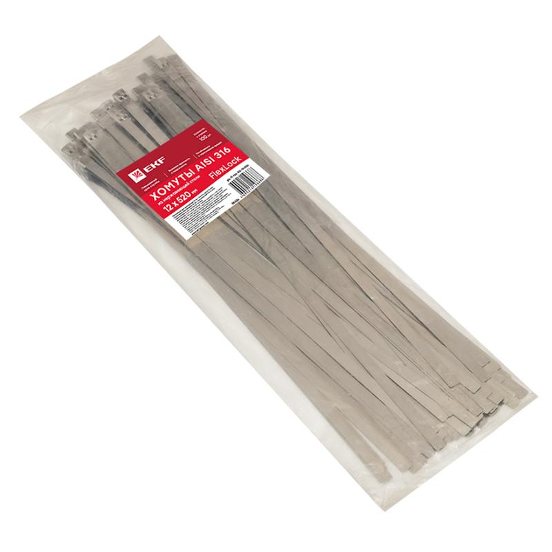 Хомут AISI 316 из нержавеющей стали, 12x520 (100 шт.) FlexLock PROxima|plc-fl-tss-316-12x520|EKF — миниатюра 3