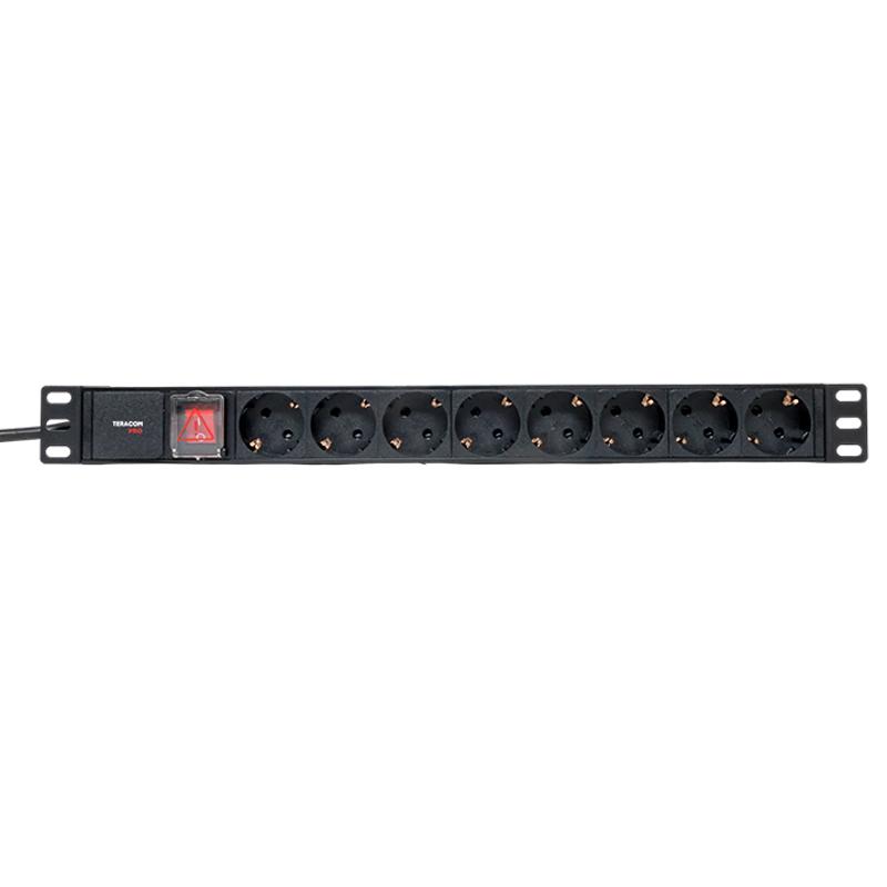 Блок розеток PDU TERACOM PRO 19" 1U 16А/250В 8 розеток Schuko 2 метра сечение 3x1,5 мм2 | TRP-HPD-LSP-16A-8SH-2MSH | EKF — миниатюра 3