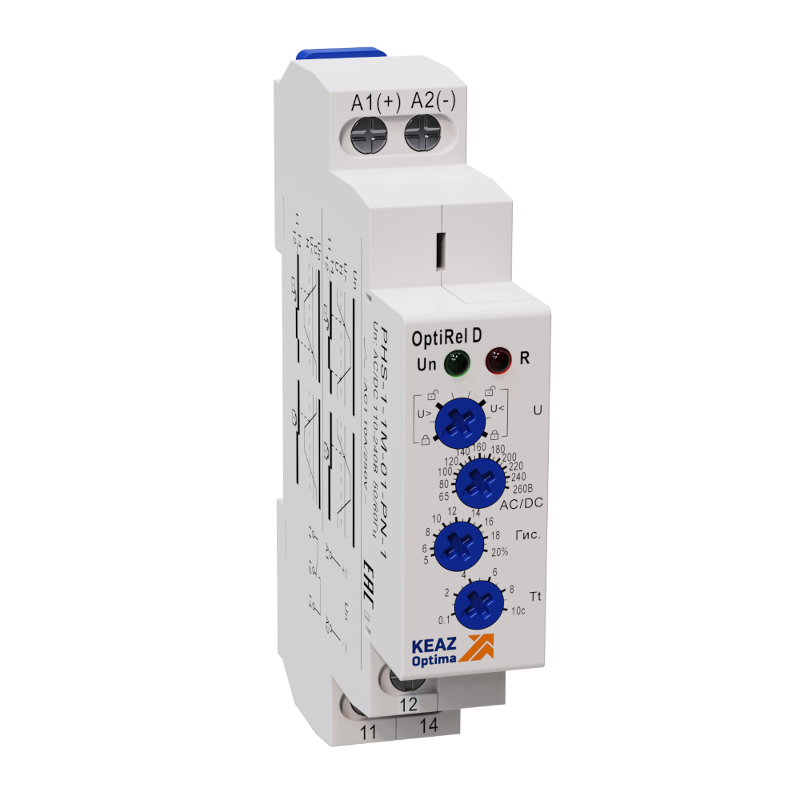 Реле контроля фаз OptiRel D PHS-1-1M-01-PN-1 повышенного или пониженного 1Ф 1СО | 332004 | КЭАЗ — КЭАЗ (Курский электроаппаратный завод)