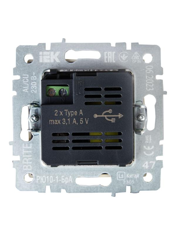 BRITE Розетка USB A+A 3,1А РЮ10-1-БрА алюминий | BR-U21-D31-K47 | IEK — миниатюра 4