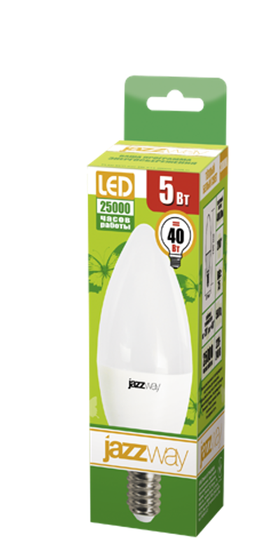 Лампа светодиодная LED 5Вт E14 220В 3000К PLED- ECO-C37 свеча | 1036834A | Jazzway — миниатюра 2