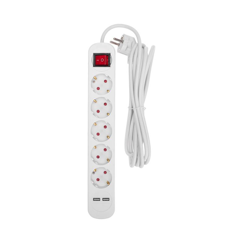 Удлинитель STANDARD 5 гнезд, 3м, 3х1,0мм², с/з, с выключателем, 2 USB, белый | 13-4035 | REXANT — REXANT