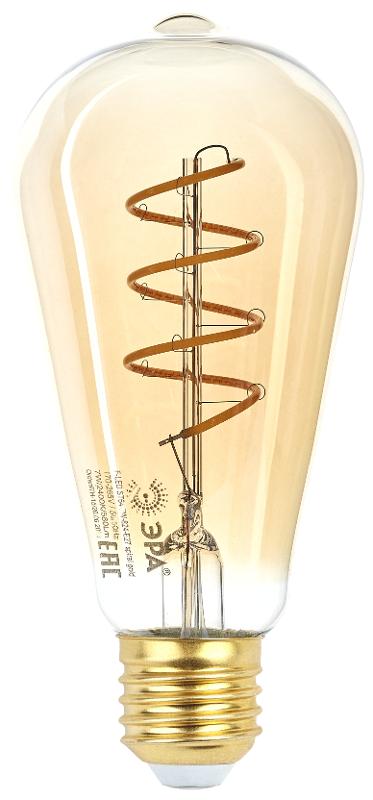 Лампа светодиодная F-LED ST64-7W-824-E27 spiral gold (филамент, спир зол, 7Вт, тепл, E27) (20/960) | Б0047665 | ЭРА — миниатюра 5
