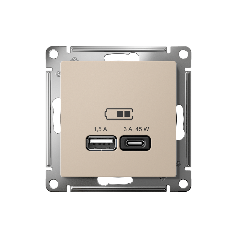 AtlasDesign Песочный USB Розетка A + тип-C 45Вт высокоскоростной заряд QC,PD, механизм | ATN001229 | SE — миниатюра 2