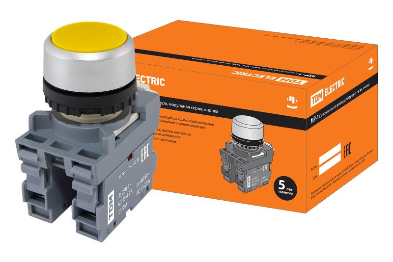 Кнопка MP1-20Y в сборе d22мм 1з+1р желтая | SQ0747-0003 | TDM — фото 1 | Sento