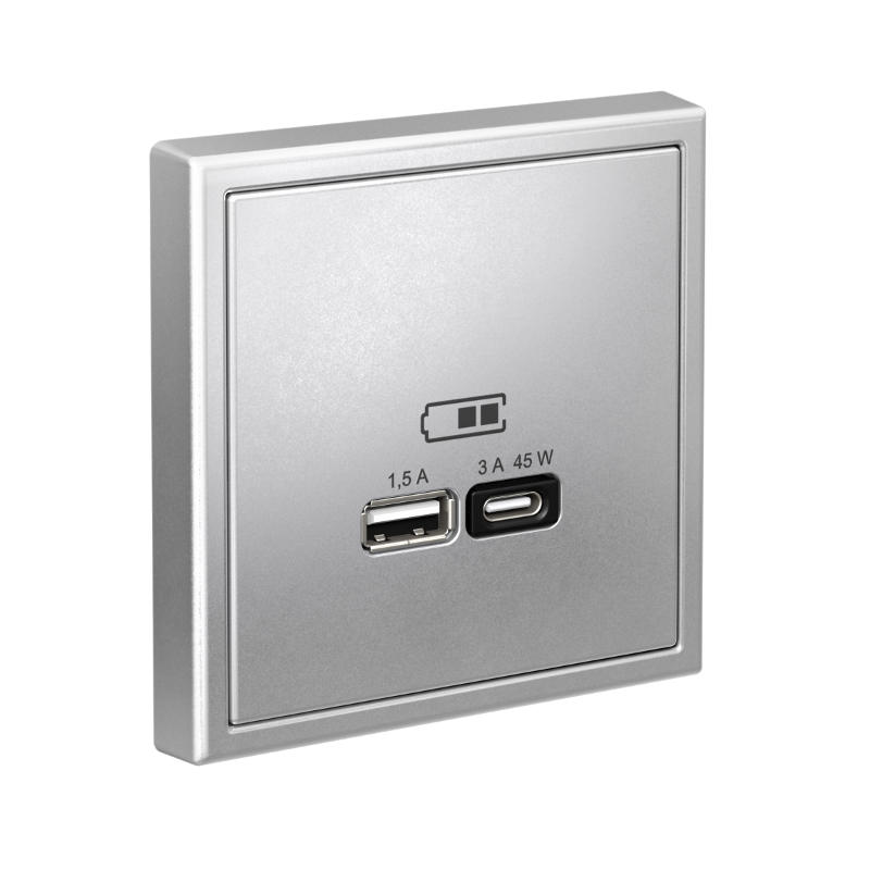 ArtGallery Алюминий Розетка USB A + тип-C 45Вт высокоскор.заряд. QC, PD, механизм | GAL000329 | SE — миниатюра 4