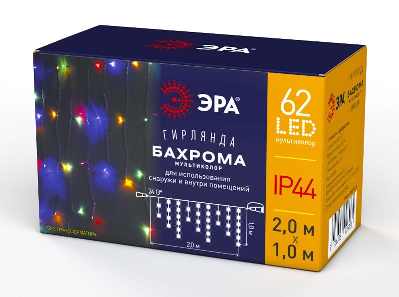 Гирлянда светодиодная  Бахрома 2м*1м мультиколор, ENOB-2M  , 24V, IP44 (80/960) | Б0041906 | ЭРА — миниатюра 1