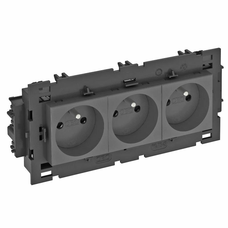Розетка тройная 0° Modul45connect франц. стандарт, 250 В, 16A (черный) (STD-F0C8 SWGR3) | 6120650 | OBO Bettermann — OBO Bettermann