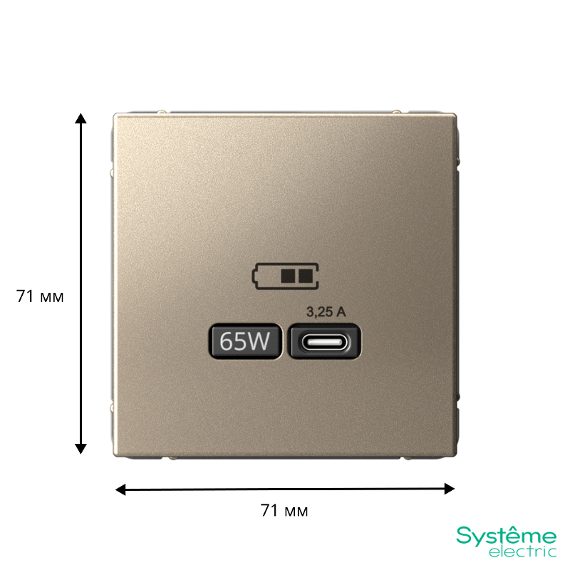 ArtGallery Шампань Розетка USB тип-С 65Вт высокоскор.заряд. QC, PD, механизм | GAL000527 | SE — миниатюра 10