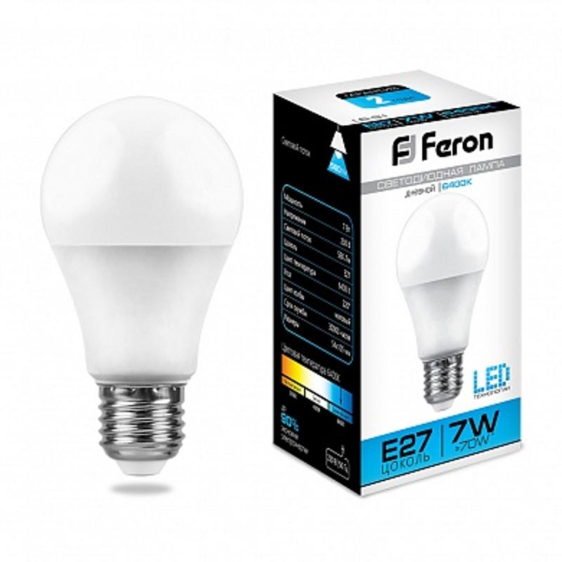 Лампа светодиодная LB-91 (7W) 230V E27 6400K A60 | 25446 | FERON — миниатюра 1