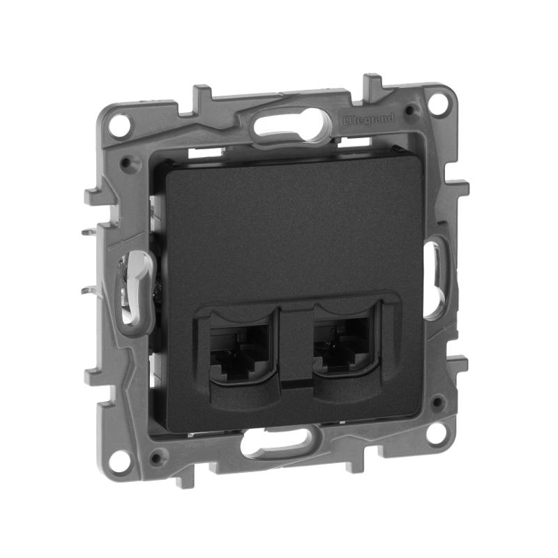 Etika Антрацит Розетка компьютерная 2-ая RJ45, кат.5е UTP | 672655 | Legrand; замена на арт. ИЭК 6726551 — Legrand