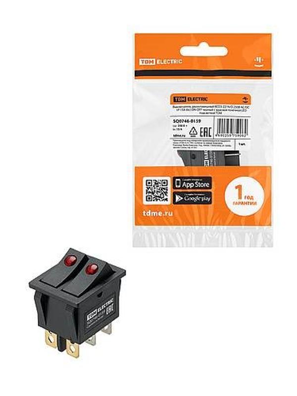 KCD3-221N/D 250В AC/DC, 1P, 15А, (6с), ON-OFF, черный с красной точечной LED подсветкой | SQ0746-0159 | TDM — TDM ELECTRIC