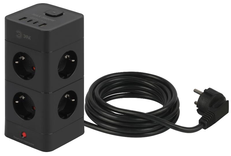 Сетевой фильтр ЭРА TWR-8es-1,5m-4USB-B башня с защитой заземлением с выключателем 8 розеток+4xUSBA+C 1,5м 16А черный | Б0069072 | ЭРА — ЭРА (Энергия света)
