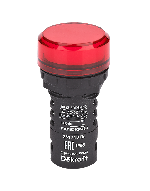 Лампа коммутационная ADDS D22 LED красный 110В AC/DC ЛK-22 IP55 | 25171DEK | Dekraft — DEKraft