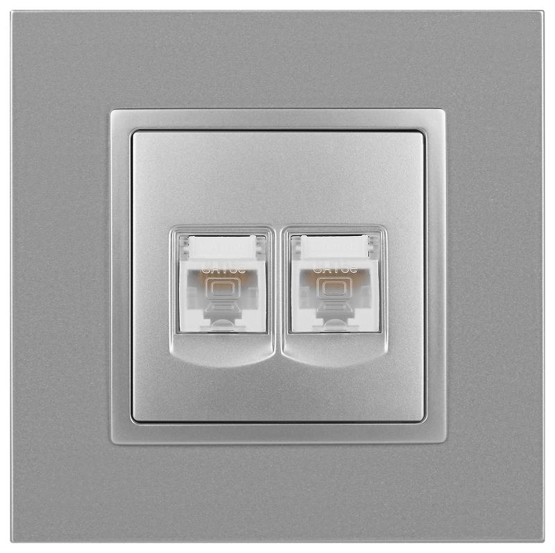 14-3108-03 Розетка 2хRJ45, IP20, алюминий | Б0034310 | ЭРА — миниатюра 3