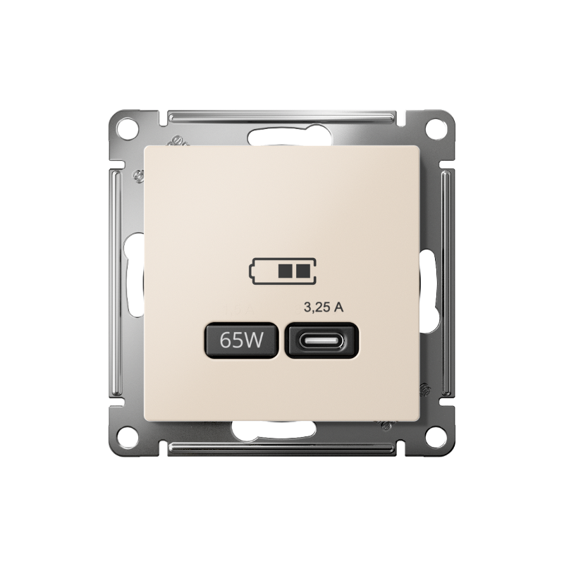 AtlasDesign Бежевый USB Розетка тип-C 65W высокоскоростной заряд QC PD | ATN000227 | SE — миниатюра 2