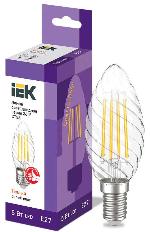 Лампа светодиодная LED CT35 свеча вит. 5Вт 230В 3000К E27 серия 360° | LLF-CT35-5-230-30-E27-CL | IEK — IEK (ИЭК)