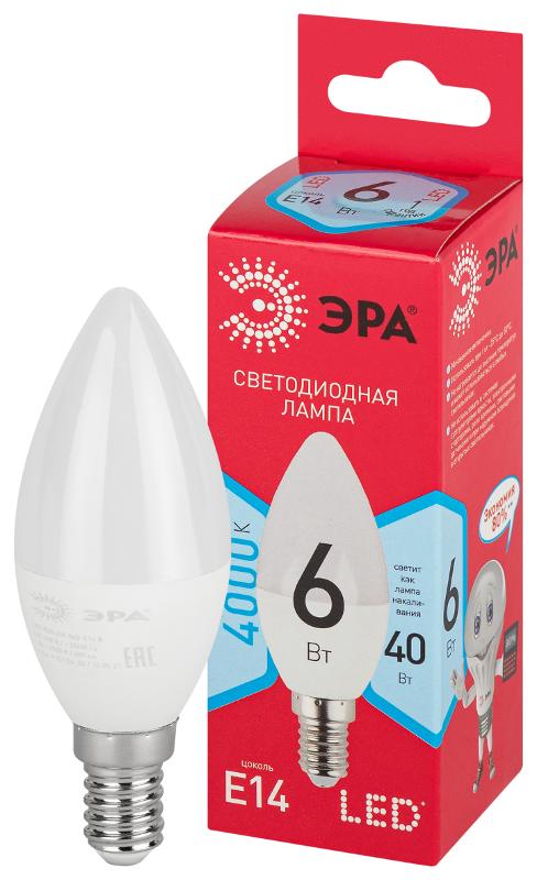 Лампа светодиодная RED LINE LED B35-6W-840-E14 R E14 / Е14 6 Вт свеча нейтральный белый свет | Б0051057 | ЭРА — миниатюра 1