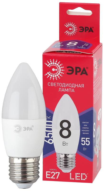 Лампа светодиодная ЭКО LED B35-8W-865-E27 R (диод, свеча, 8Вт, хол, E27) | Б0045342 | ЭРА — миниатюра 1