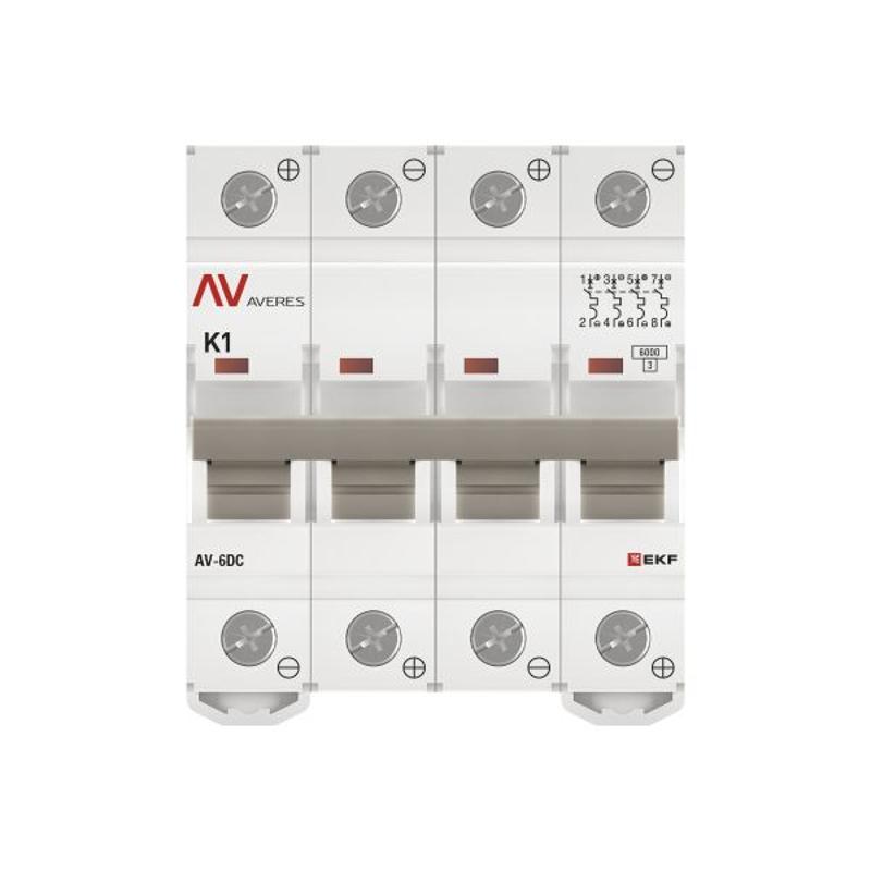 Выключатель автоматический AV-6 DC 4P 1A (K) 6kA AVERES | mcb6-DC-4-01K-av | EKF — миниатюра 4