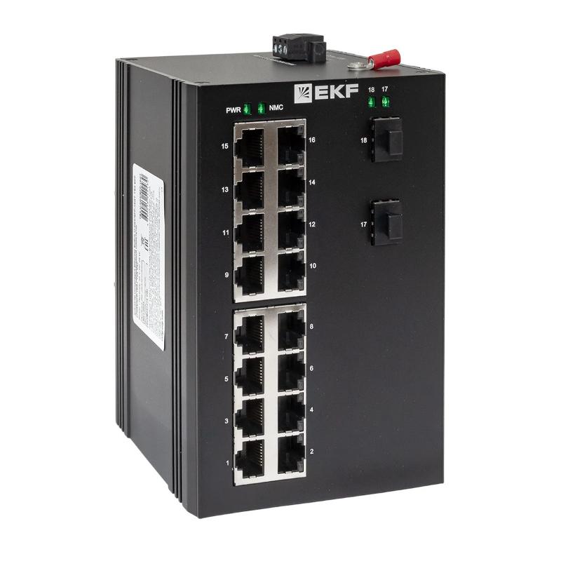 Промышленный неуправляемый коммутатор U-2GX/SFP-16GT, 2 порта 1000Base-X SFP, 16 портов 10/100/1000Base-T(X) RJ45, монтаж на динрейку TSX |TSX-U-2GX/S — EKF