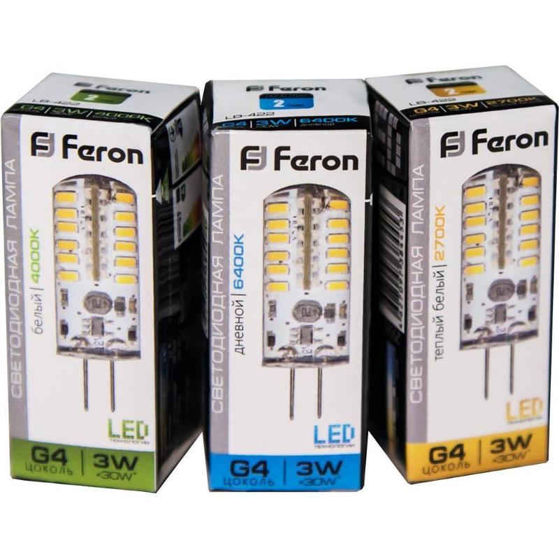Лампа светодиодная LB-422 (3W) 12V G4 6400K капсула силикон 11x38mm | 25533 | FERON — миниатюра 4