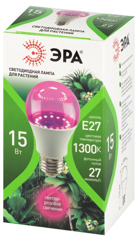 Фитолампа для растений светодиодная  GREEN LINE ФИТО A60-15W-PL-E27-GR красно-синего спектра 15 Вт Е27 | Б0064548 | ЭРА — миниатюра 2