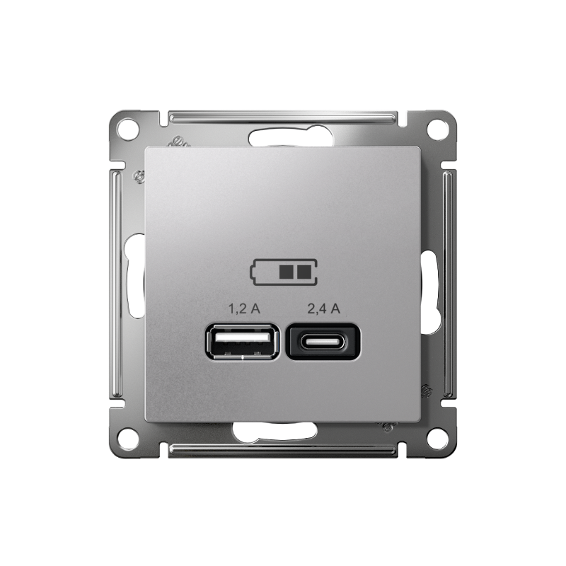 AtlasDesign Алюминий USB Розетка A+С, 5В/2,4А, 2х5В/1,2А, механизм | ATN000339 | SE — миниатюра 2
