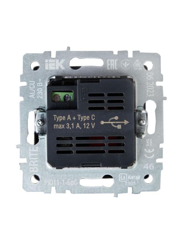 BRITE Розетка USB A+C 18Вт РЮ11-1-БрС сталь | BR-U22-018-K46 | IEK — миниатюра 4