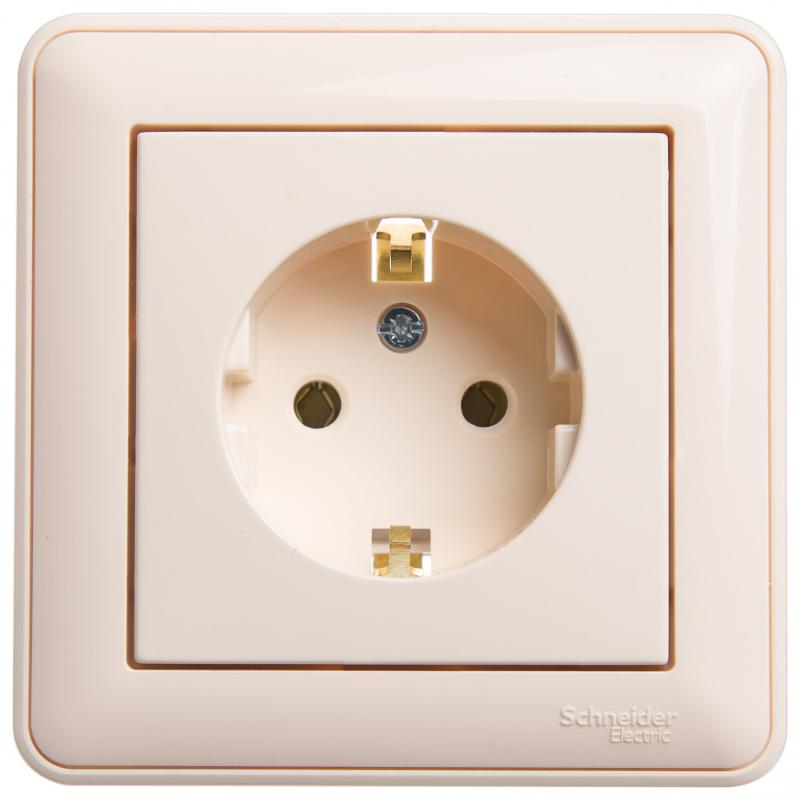 W59 Слоновая кость Розетка с заземлением без шторок, 16А (в сборе) | RS16-154-28 | SE — Systeme Electric