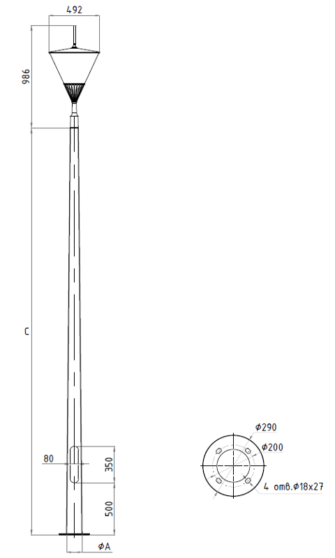 Осветительный комплекс APEX LED 40W RW 830 RAL9005 POLE 4M (в комплекте ЗДФ) | 4732000070 | Световые Технологии — миниатюра 3