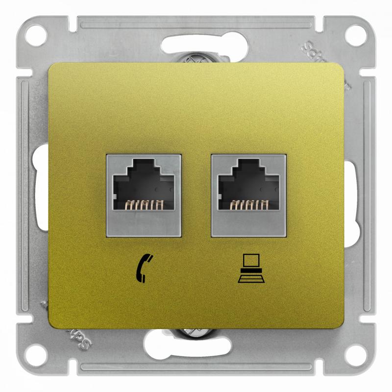 Glossa Фисташковый Розетка 2-ая RJ11+RJ45, кат.5E | GSL001085 | SE — Systeme Electric