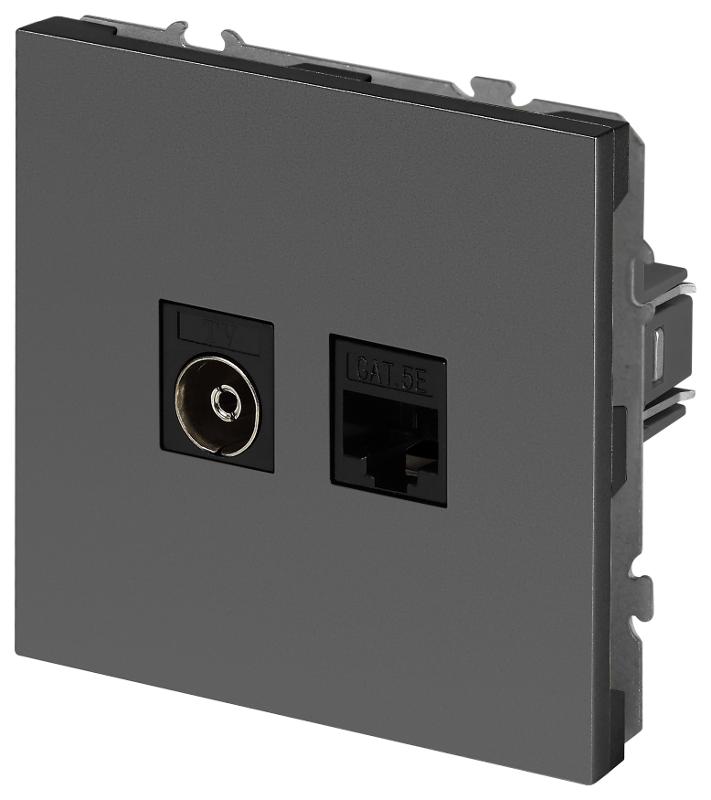 Розетка Galaxy 15-3110-06 комбинированная RJ45+TV IP20 графит | Б0070786 | ЭРА — миниатюра 2
