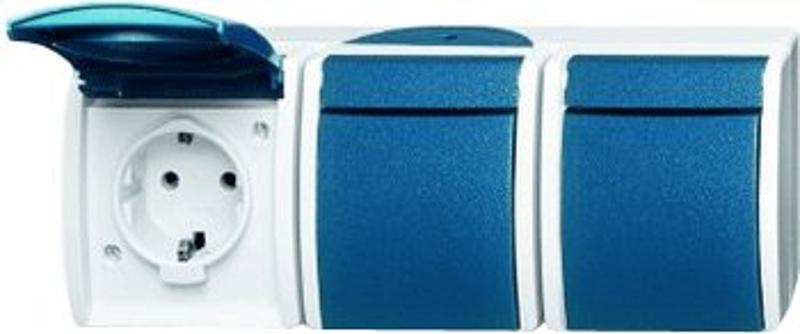 Розетка SCHUKO 16А 250В IP44, тройная, для открытого монтажа, серия ocean, цвет серый/сине-зелёный | 2084-0-0725  | 2CKA002084A0725 | ABB — ABB