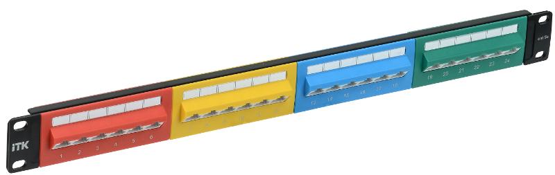 ITK 1U патч-панель кат. 5е UTP 24 угл. пт. 45 град. Dual IDC | PP24-1UC5EU-D05D | ITK — ITK